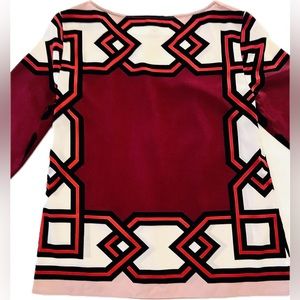 ⭐️ TALBOTS ⭐️ NWOT BURGUNDY PRINTED 3/4 SLV SQAURE NECK BLOUSE  SIZE:XS